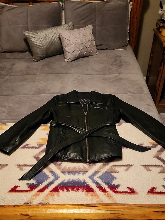 New York Clothing Co. Jackets & Blazers - Womens Black Leather Zip Front Jacket with Belt